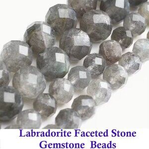 Labradorite Faceted Beads - Gray to Blue-Purple Iridescent 15" Strand
